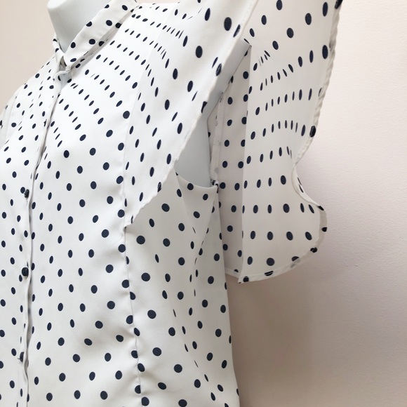 ZARA POLKA DOT CAPE SLEEVE BLOUSE - Picture 6 of 9